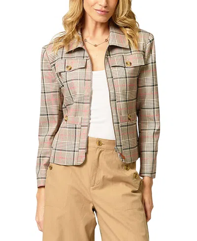 Central Park West Women's Dean Zip Up Pocketed Jacket In Brown Plaid