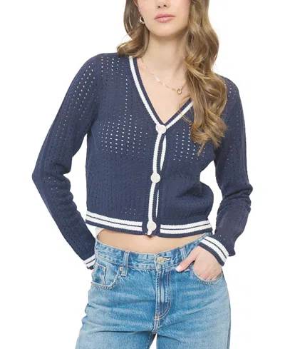 Central Park West Women's Franki Varsity Mesh Cardigan In Blue