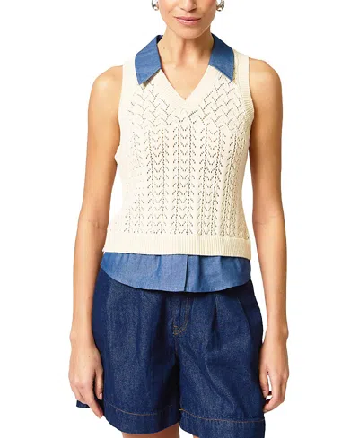Central Park West Hazel Pointelle Stitch Halter Twofer In Neutral