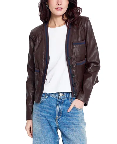 Central Park West Women's Hazel Ribbed Trim Jacket In Brown