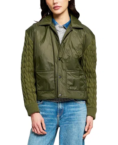 Central Park West Women's Hudson Nylon X Sweater Jacket In Green