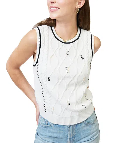 Central Park West Women's Jaden Embroidered Cable Shell Sweater In White