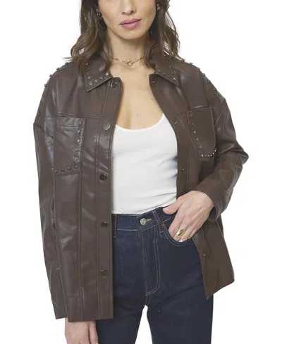 Central Park West Women's Jay Studded Leather Shacket In Brown