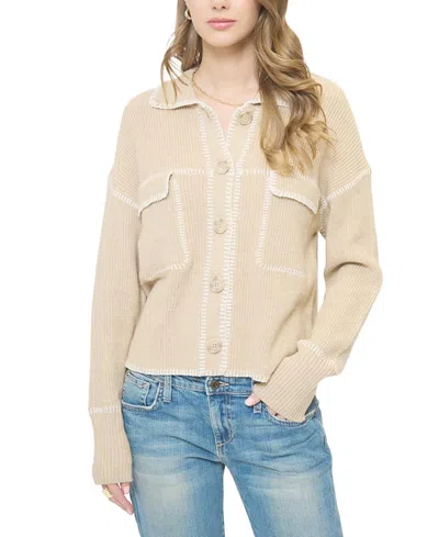 Central Park West Women's Maisie Topstitch Sweater Jacket In Gold