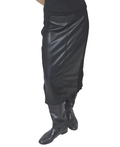 Central Park West Milan Faux Leather Combo Skirt In Black