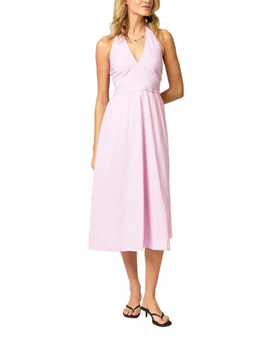 Central Park West Ora Poplin Stripe Halter Dress In Pink