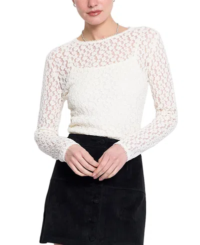 Central Park West Women's Scarlet Stretch Lace Crew Neck Top In White