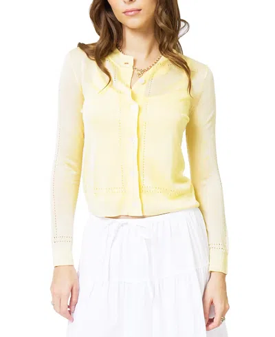Central Park West Women's Serena Sheer Pointelle Cardigan Sweater In Yellow