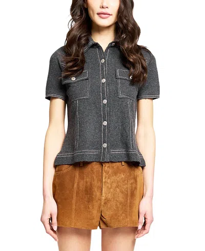 Central Park West Women's Sienna Western Short Sleeve Sweater In Gray