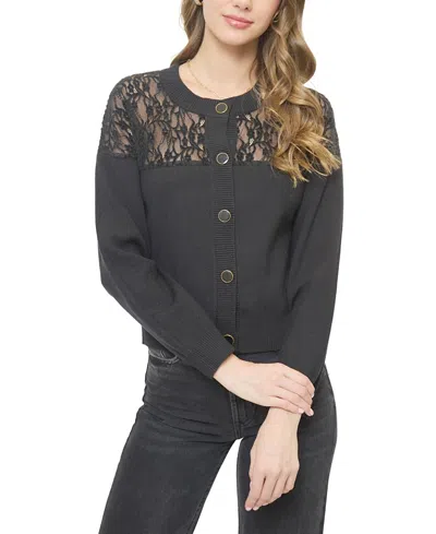 Central Park West Stella Lace X Knit Twofer Sweater In Black