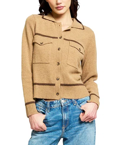 Central Park West Women's Thea Cashmere Button Up Top In Brown