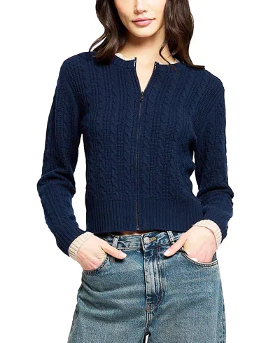 Central Park West Women's Thea Cashmere Cable Zip Up Cardigan In Blue