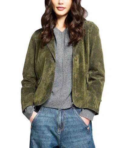 Central Park West Women's Vesper Genuine Suede Topstitch Blazer In Green