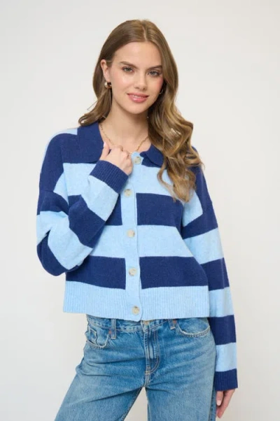 Central Park West Wyatt Striped Rugby Sweater In Blue