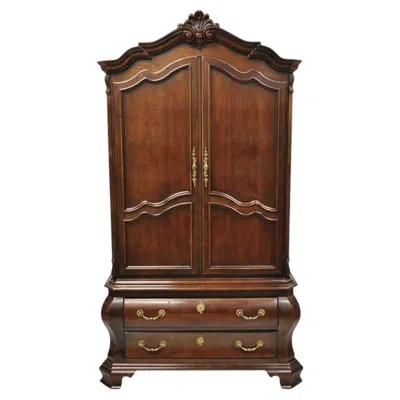 Pre-owned Century Furniture Cardella Cherry Wood Bombe Armoire Wardrobe Dresser Tv Cabinet In Brown