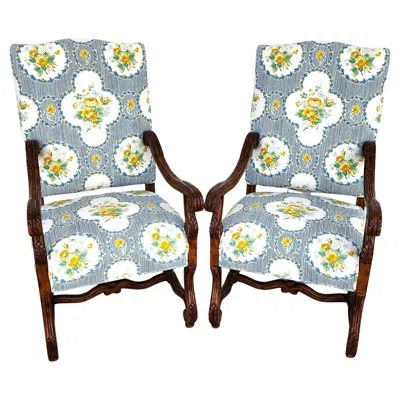 Pre-owned Century Furniture Louis Xiii Os De Mouton Armchairs A Pair In Brown