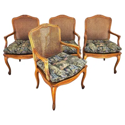 Pre-owned Century Furniture Louis Xv Caned Armchairs By Century Chair Co In Brown