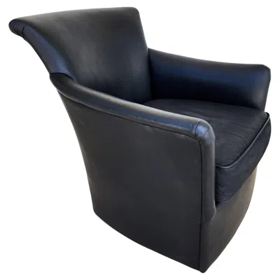 Pre-owned Century Furniture Mcm Leather Club Swivel Chair By  Co In Black