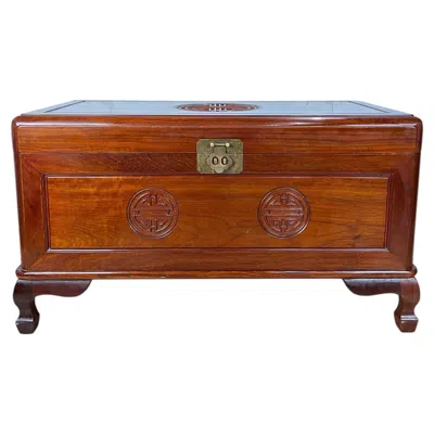 Pre-owned Century Furniture Mid-century Chinese Ming Style Camphor Wood Blanket Chest With Longevity Symbols In Brown