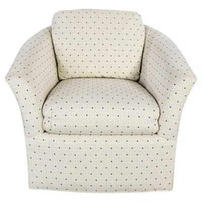 Pre-owned Century Furniture Modern  Swivel Barrel Chair Off White & Blue Diamond Brocade