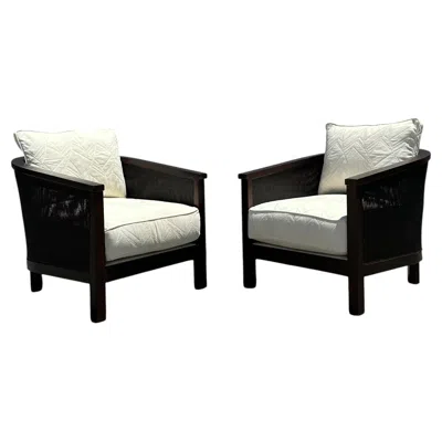 Pre-owned Century Furniture Organic Modern  Caned Barrel Club Chairs, Set Of 2 In Brown