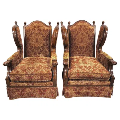 Pre-owned Century Furniture Oversized Regal French Wingback Armchairs By  In Brown
