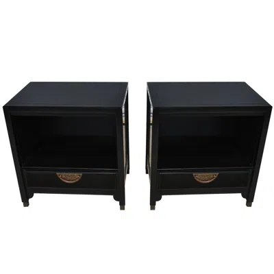 Pre-owned Century Furniture Pair Of Ebonized Chin Hua Mid-century Nightstands By Century In Brown