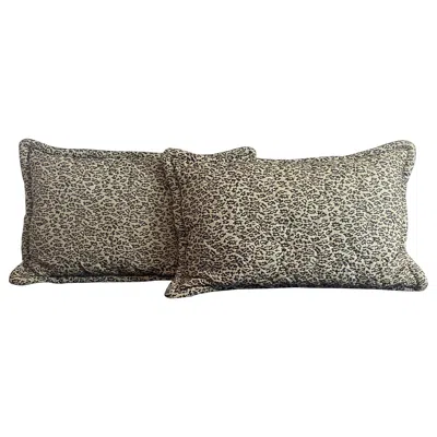 Pre-owned Century Furniture Pair Of Rare Jay Spectre Quilted Pillow Shams In Mint & Black/white Leopard In Gray