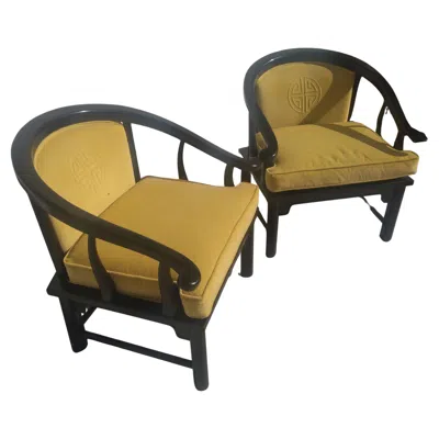 Pre-owned Century Furniture Pair Of Vintage Ming Style  Chin Hua Horseshoe Lounge Chairs In Brown