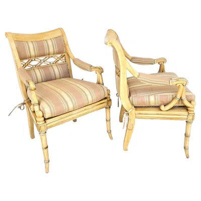 Pre-owned Century Furniture Regency Cane Seat Armchairs Pair In Brown