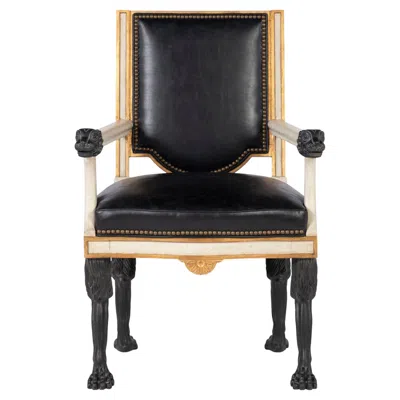 Pre-owned Century Furniture Robért Arm Chair - Aged White, Gold & Noir In Black