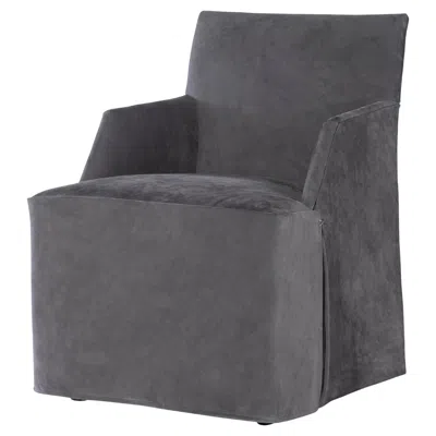 Pre-owned Century Furniture Stefano Skirted Chair - Charcoal Suede In Black