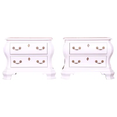 Pre-owned Century Furniture White Lacquered Bombe Form Bedside Chests, Newly Refinished