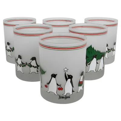 Pre-owned C'era Vintage 1980s Cera Glass For Neiman-marcus Holiday Penguin Lowball Glasses - Set In Gray
