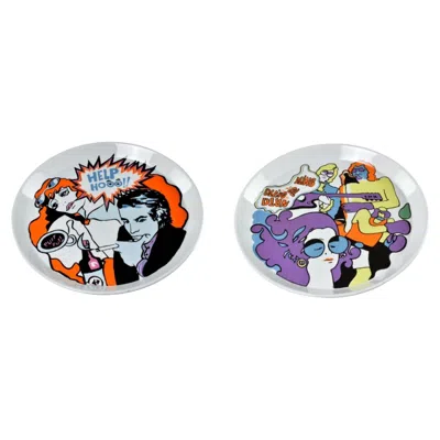 Pre-owned Ceramica Franco Pozzi Pair Of Italian Ceramic Plates By Franco Pozzi, 1965 In Gray