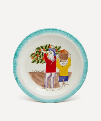 Ceramiche De Simone Orange Picking Round Plate In Multi