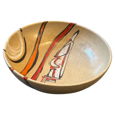 Pre-owned Ceramiche Faenza 1970s Mid-century Modern Terracotta Round Bowl By Gemi Faenza In Sand