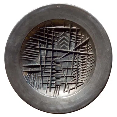 Pre-owned Ceramiche Rossicone 1982 Arnaldo Pomodoro Ceramic Italian Modern Metallic Pottery Sculpture Plate In Black