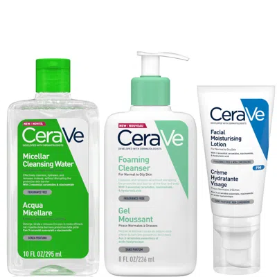 Cerave Foaming 3 Step Double Cleanse And Moisturise Bundle In White