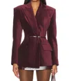 Ceren Ocak Belt Detailed Jacket In Burgundy In White
