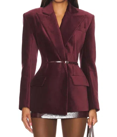Ceren Ocak Belt Detailed Jacket In Burgundy In White