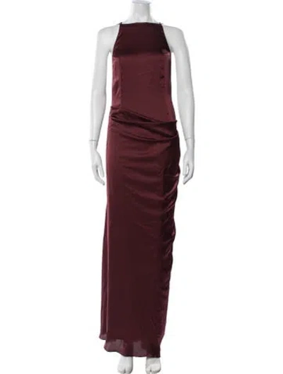 Pre-owned Ceren Ocak Halterneck Long Dress In Burgundy
