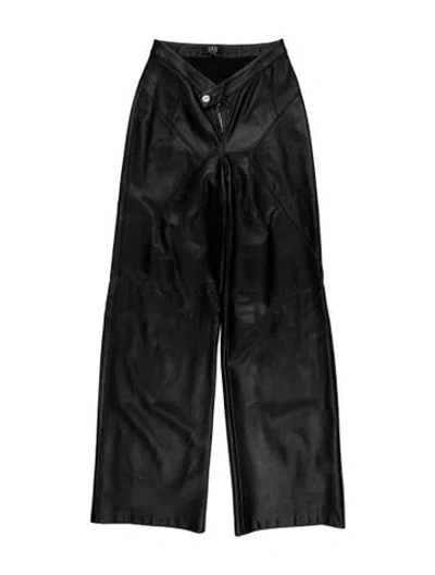Pre-owned Ceren Ocak Lamb Leather Wide Leg Pants In Black