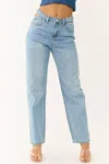 Ceros Cutout Waistband Detail Straight Leg Jeans In Light Blue In Blue