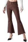 Ceros High Rise Distress Flare Denim Jean In Mocha In Brown