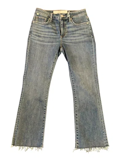 Ceros Women's Mid Rise Crop Flare Jean In Medium Wash In Gray