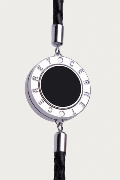 Cerret Silver 925 Plated Leather Strap With Black Enamel Luxury Safety Bracelet