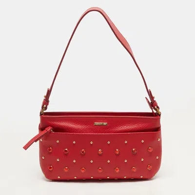 Pre-owned Cerruti 1881 1881 Crystal Studded Red Leather Shoulder Bag
