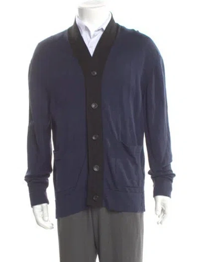 Pre-owned Cerruti 1881 Colorblock Pattern V-neck Cardigan In Blue
