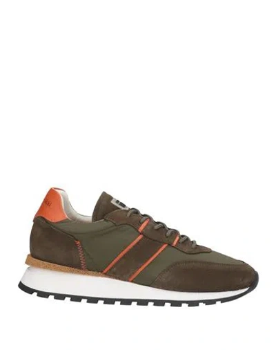 Cerruti 1881 Man Sneakers Military Green Size 9 Nylon, Calfskin